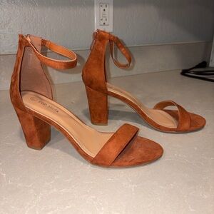 Top Moda Burnt Orange Auburn Suede Block Sandal Heels-Womens 8.5